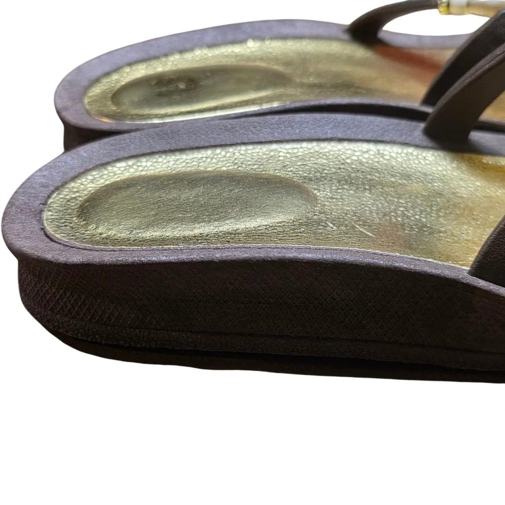 Womens Beaded Wedge Sandals Brown Gold Boho Strappy Slip On Beach Pool Size XL